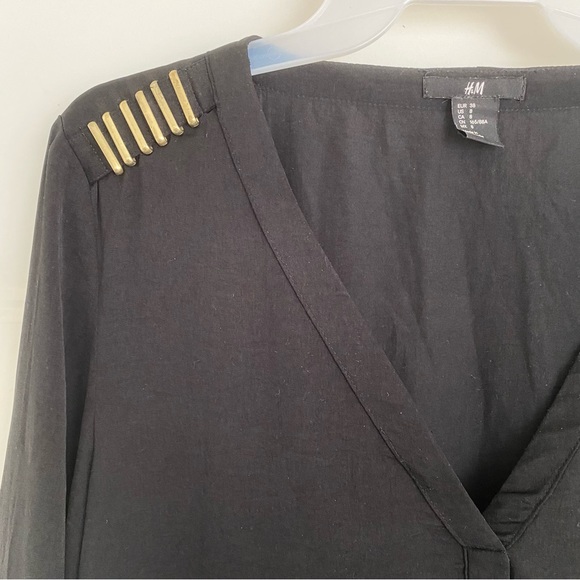 Silky Black Blouse with Gold Detailing on Shoulders Size 8 - Picture 2 of 2